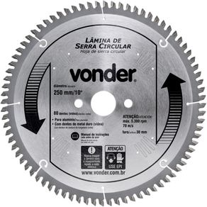 Lamina Serra Circular Vídea 250x30x3,2mm 72 Dentes 5300 Rpm