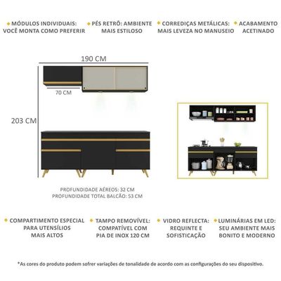 Cozinha Compacta 4 Peças Com Leds Veneza Up Multimóveis