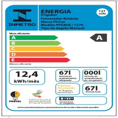Frigobar Philco PFG85B 67 Litros Porta Reversível Branco 127V