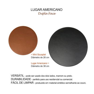 Jogo Americano Redondo Mini Sousplat Preto Marrom Dupla Face