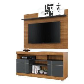 Rack Bancada Yara E Painel Para Tv Maia Noce Milano Preto Acetinado - Colibri