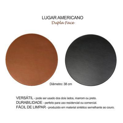 Jogo Americano Redondo Sousplat Marrom Preto Dupla Face 4un