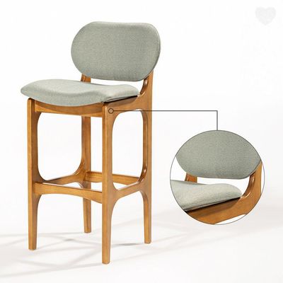 Kit 6 Banquetas Alta Estofada Rafine Madeira Maciça Castanho Linho Verde