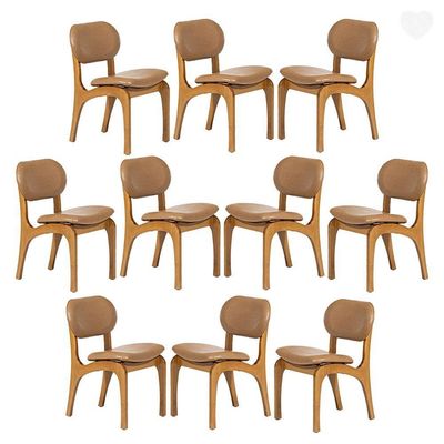 Kit 10 Cadeiras De Jantar Estofada Rafine Madeira Castanho Impermeável Marrom