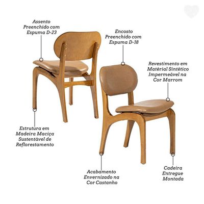 Kit 10 Cadeiras De Jantar Estofada Rafine Madeira Castanho Impermeável Marrom