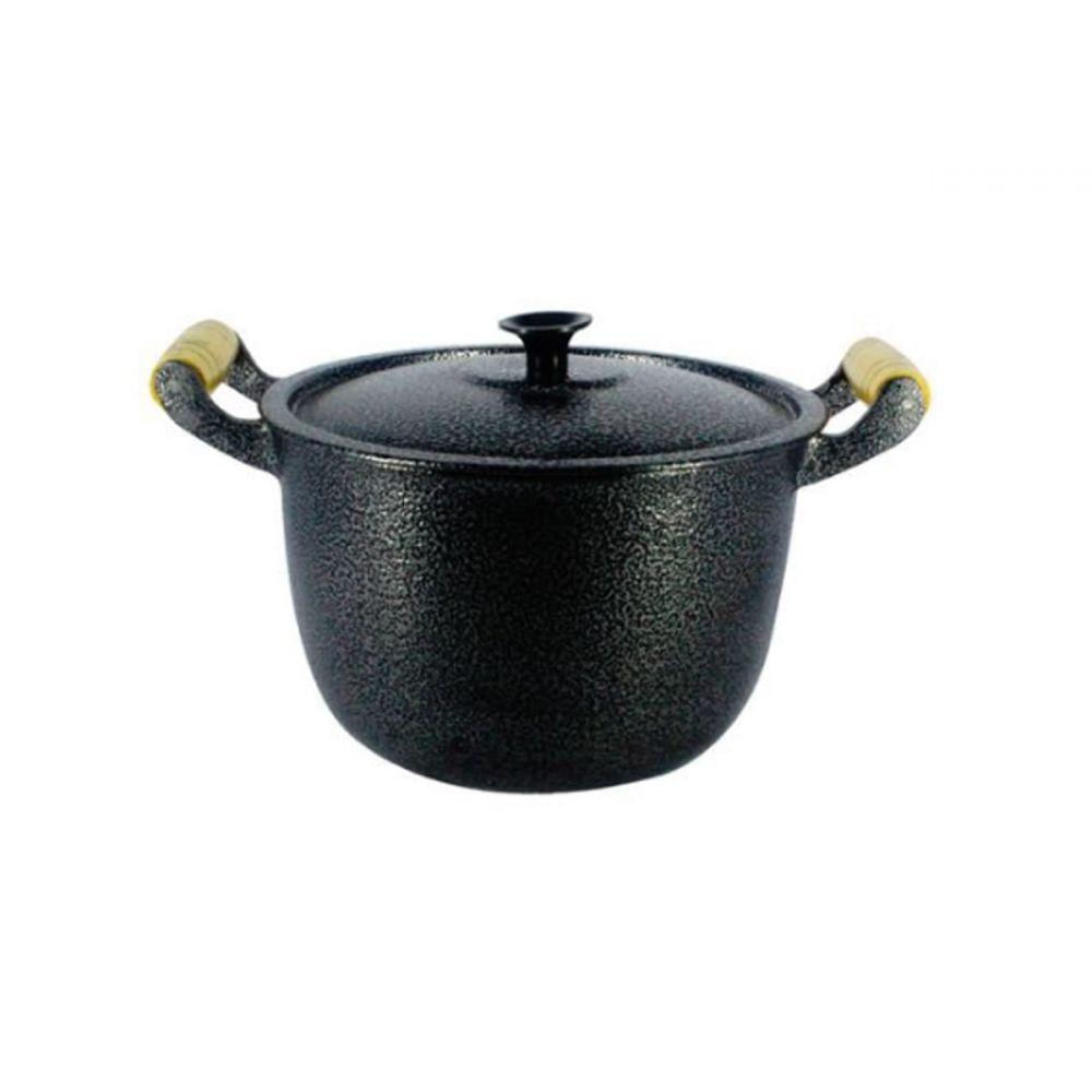 Caldeirão Alumínio Fundido Craqueado Alça de Madeira 22cm