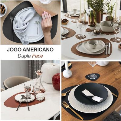 Jogo Americano Organico Dupla Face Preto Marrom Oval 4un