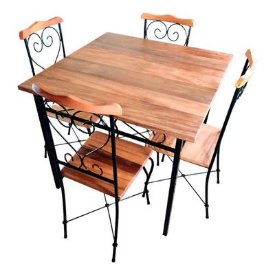 Mesa De Jantar artesanal Ferro E Madeira 4 Lugares Quadrada Tamanho 60x60cm