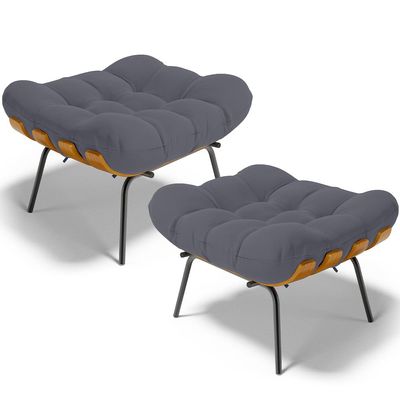 Kit 2 Puff's Decorativos Sala de Estar Costela L02 Suede Cinza - Lyam Decor