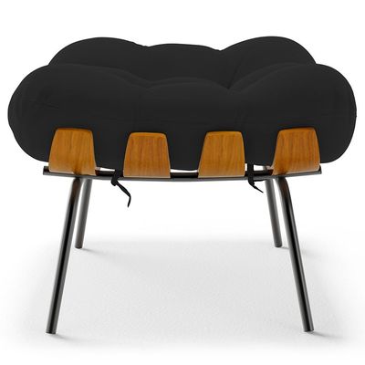 Kit 2 Puff's Decorativos Sala de Estar Costela L02 Suede Preto - Lyam Decor
