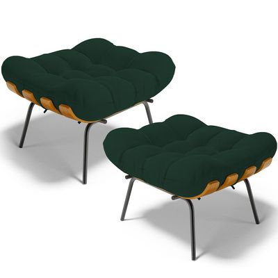 Kit 2 Puff's Decorativos Sala de Estar Costela L02 Suede Verde Musgo - Lyam Decor