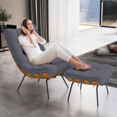 Kit 2 Puff's Decorativos Sala de Estar Costela L02 Suede Cinza - Lyam Decor