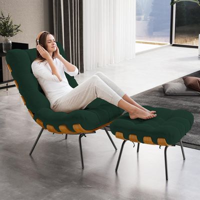 Kit 2 Puff's Decorativos Sala de Estar Costela L02 Suede Verde Musgo - Lyam Decor