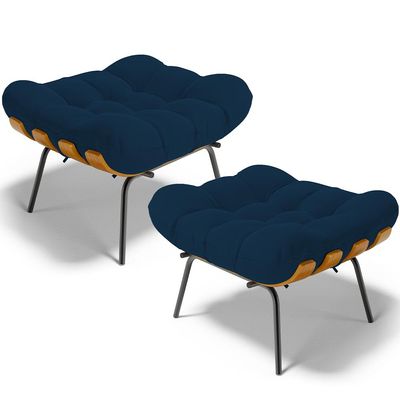Kit 2 Puff's Decorativos Sala de Estar Costela L02 Suede Azul Marinho - Lyam Decor