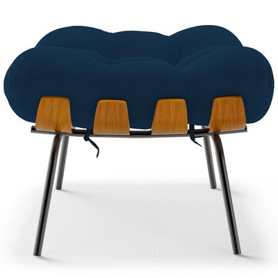 Kit 2 Puff's Decorativos Sala de Estar Costela L02 Suede Azul Marinho - Lyam Decor