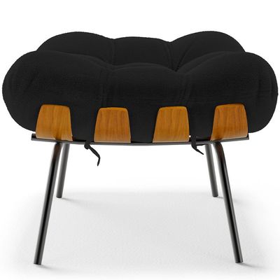 Kit 2 Puff's Decorativos Sala de Estar Costela L02 Bouclê Preto - Lyam Decor