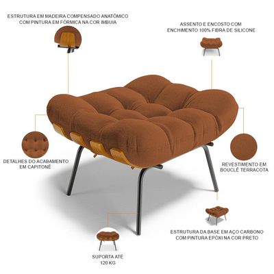 Kit 2 Puff's Decorativos Sala de Estar Costela L02 Bouclê Terracota - Lyam Decor