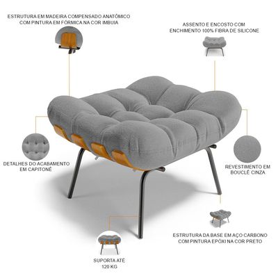 Kit 2 Puff's Decorativos Sala de Estar Costela L02 Bouclê Cinza - Lyam Decor