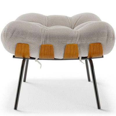 Kit 2 Puff's Decorativos Sala de Estar Costela L02 Bouclê Creme - Lyam Decor