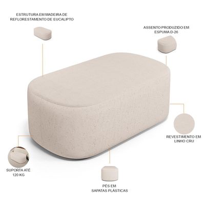 Kit 02 Puffs Decorativos Orgânico para Living Quarto 100cm Doha W01 Linho Cru - Lyam Decor