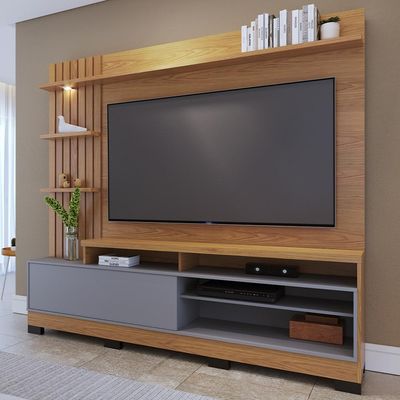 Estante Painel Para TV 65 Pol com LED Aracati C04 Freijó Cinza Fosco - Lyam Decor