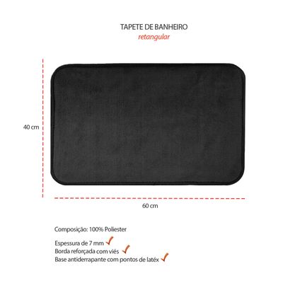 Tapete de Banheiro Preto Antiderrapante Retangular Jogo