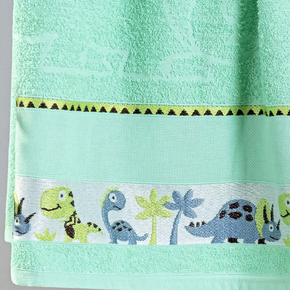 Toalha Avulsa Fantasy Infantil 100% Algodão - 1,15m x 75cm - Dinossauro - Verde