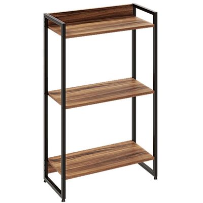 Kit Para Escritório Estante Areta 3 Prateleiras Mesa Industrial Aspen 90cm C01 Nogal - Lyam Decor