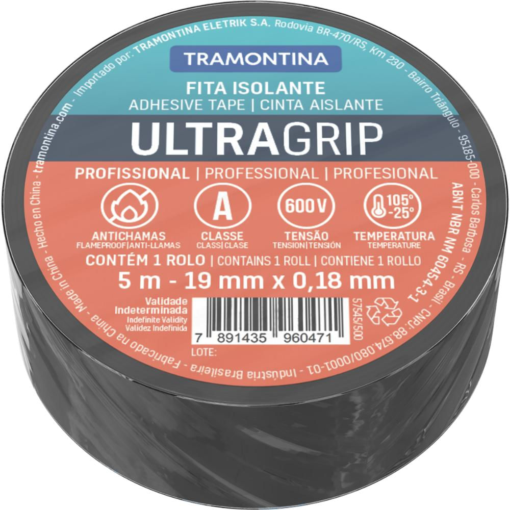 Fita Isolante Classe A 0,18x19 mm Tramontina Preta 5 m