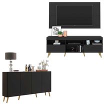 Conjunto Sala De Estar Rack + Painel Tv 65 e Aparador Retrô