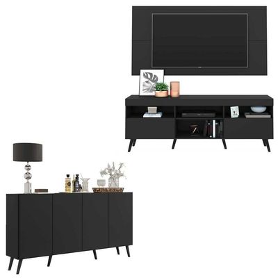 Conjunto Sala De Estar Rack + Painel Tv 65 e Aparador Retrô