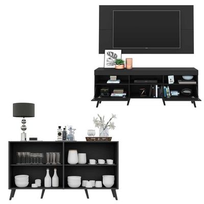 Conjunto Sala De Estar Rack + Painel Tv 65 e Aparador Retrô