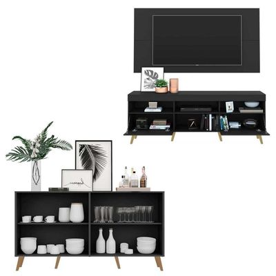 Conjunto Sala De Estar Rack + Painel Tv 65 e Aparador Retrô