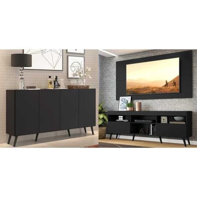 Conjunto Sala De Estar Rack + Painel Tv 65 e Aparador Retrô