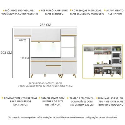 Cozinha Compacta 4 Peças Com Leds Veneza Up Multimóveis