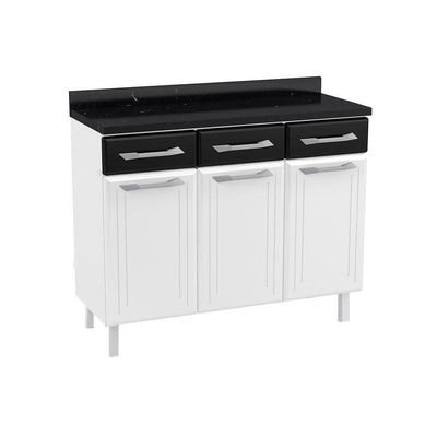 Módulo Cozinha Telasul Topázio Balcão 3 Portas E 3 Gavetas C/tampo 105cm Branco/preto