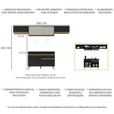 Cozinha Compacta 4 Peças Com Leds Veneza Up Multimóveis