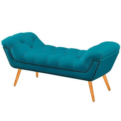 Recamier Estofada Casal Ayla Veludo Cor Azul Claro