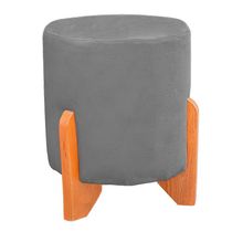 17194494457955 Puff Thor Luxo Madeira Maciça Redondo Suede Cinza