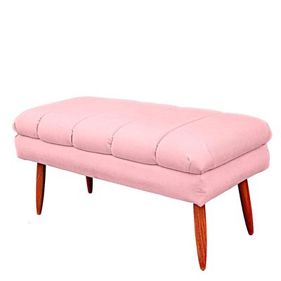 Puff Aparador Estofado Italy Decorativo Veludo Cor Rosa Bebe