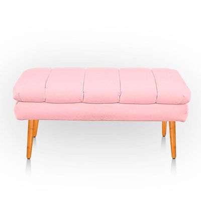 Puff Aparador Estofado Italy Decorativo Veludo Cor Rosa Bebe