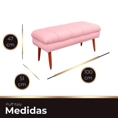 Puff Aparador Estofado Italy Decorativo Veludo Cor Rosa Bebe