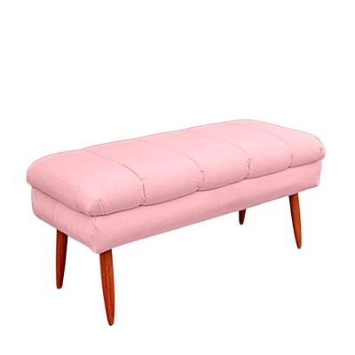 Puff Aparador Estofado Italy Decorativo Veludo Cor Rosa Bebe