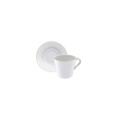 Conjunto Xícara e Pires Chá Filetado Tramontina Elisa em Porcelana com Borda Dourada 185 ml 2 Peças