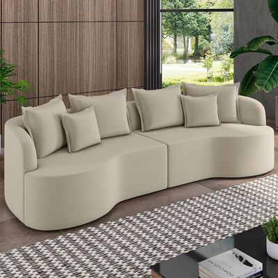 Sofá 4 Lugares Orgânico Sala De Estar Living 290cm Ekos K01 Veludo Bege - Lyam Decor