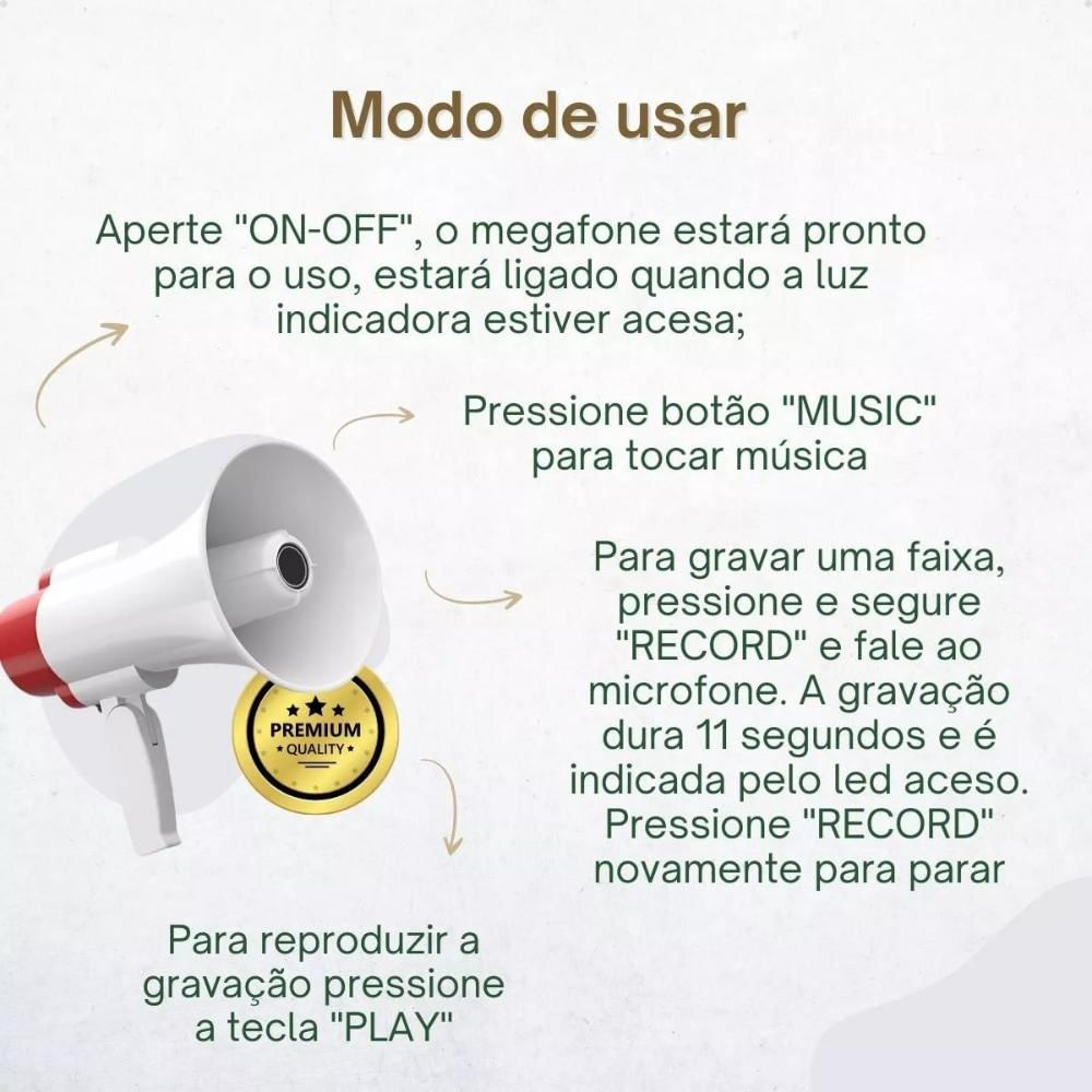 Megafone Amplificador De Voz Profissional Usb Recarregavel com Sirene BM-F944