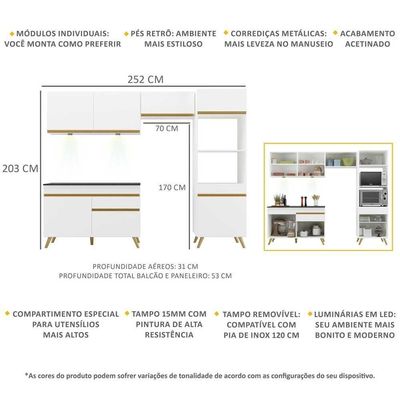 Cozinha Compacta 4 Peças Com Leds Veneza Up Multimóveis
