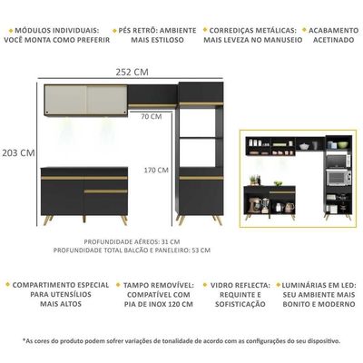 Cozinha Compacta 4 Peças Com Leds Veneza Up Multimóveis