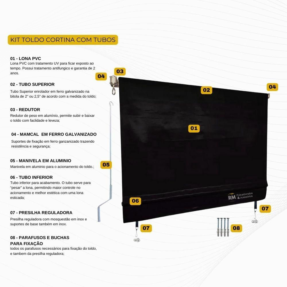 Toldo Cortina Preto - 3,40m X 2,60m - Kit Completo