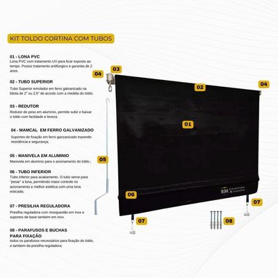 Toldo Cortina Bege - 2,00m X 1,60m - Kit Completo